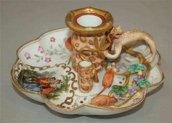 A rare Meissen octofoil shaped chamberstick, c.1770, 15cm diam